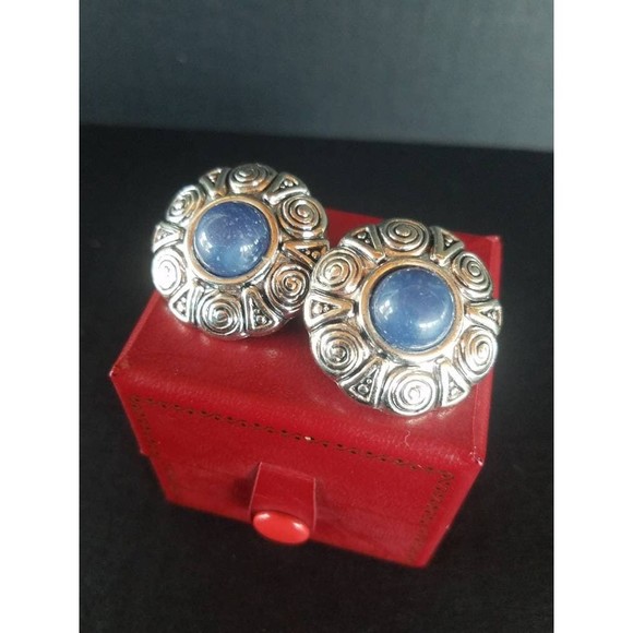 Silver and Blue Plastic Clip-on Earrings - Picture 1 of 10